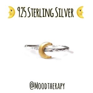 🌙 moon phase mixed metals stackable textured ring